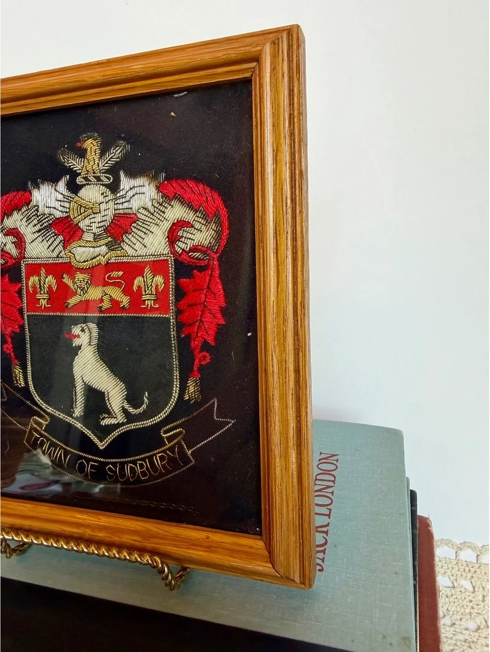 Vintage Town of Sudbury England Coat of Arms Embroidery Framed Wall Art